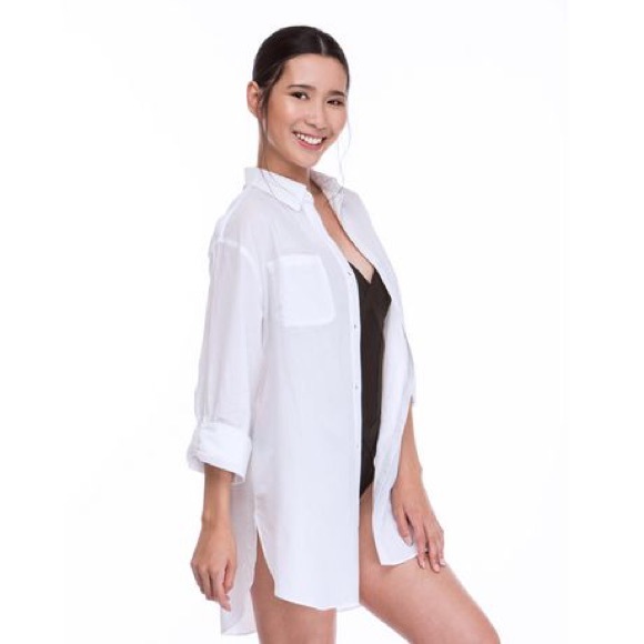 Joan Kelley Walker Tops - White Oversized Collared Button Down Shirt